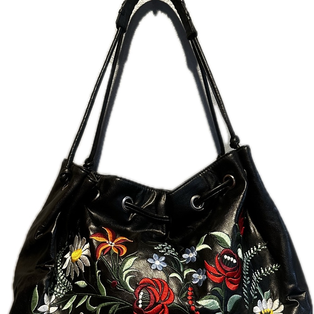 Cioe Floral Embroidered Black Handbag